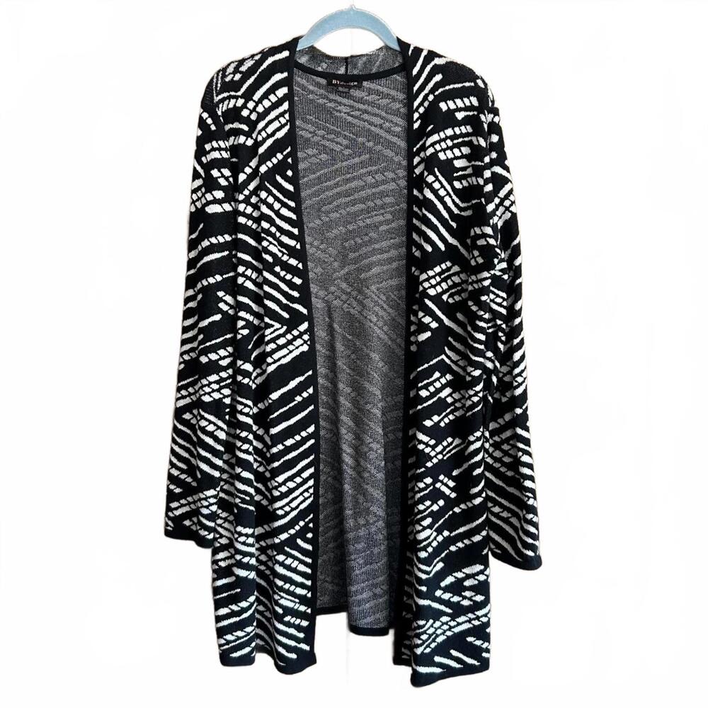 BY Design Women's Black and White Patterned Sweater Cardigan, Size L